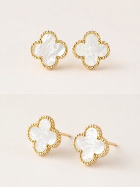 Gold & White Clover Stud Earrings - Women Jewelry